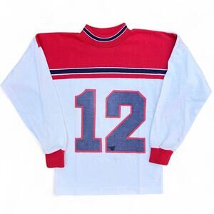 Vintage Healthtex Mockneck Football Number 12 T Shirt Jersey Baby Tee Yth 10